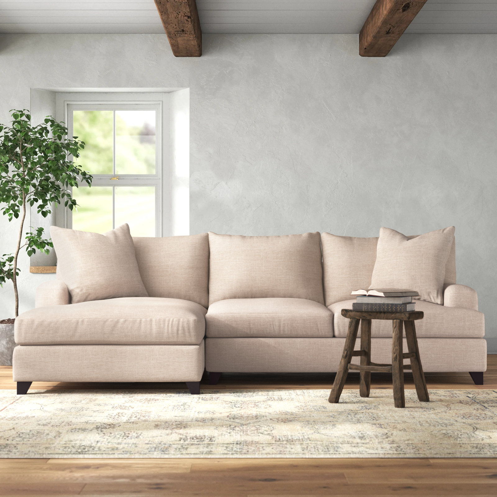 Shorewood Upholstered Chaise L-Sectional, Bella Buckwheat, Left Hand Facing