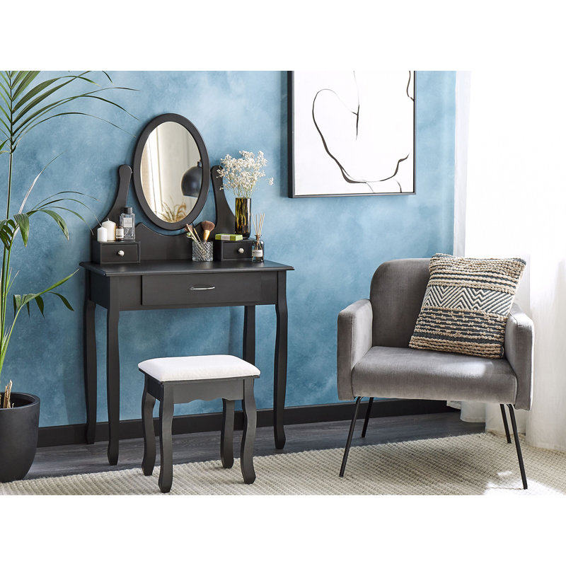 Abiyah Dressing Table with Mirror, Black