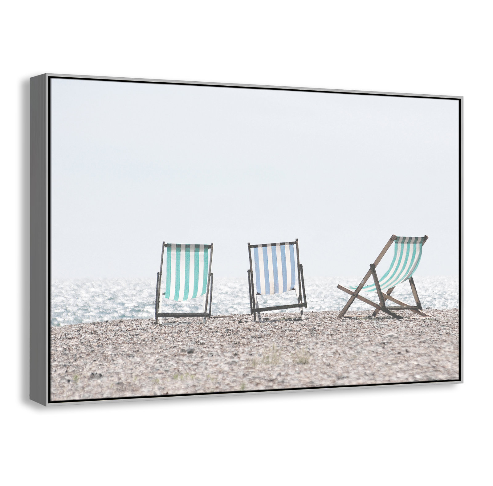 Adriatica "Beach Chairs" Print, 41.5" H x 61.5" W x 2" D, Silver Framed Canvas