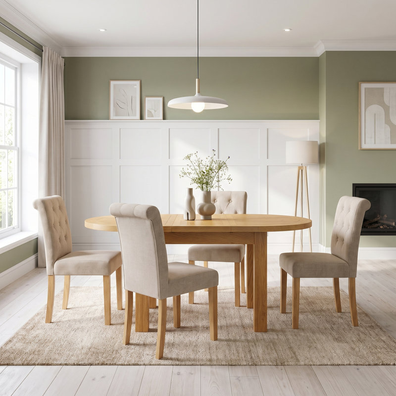 Forelli 91.5 cm Extendable Oak Oval Wood Top Dining Table with Wood Base