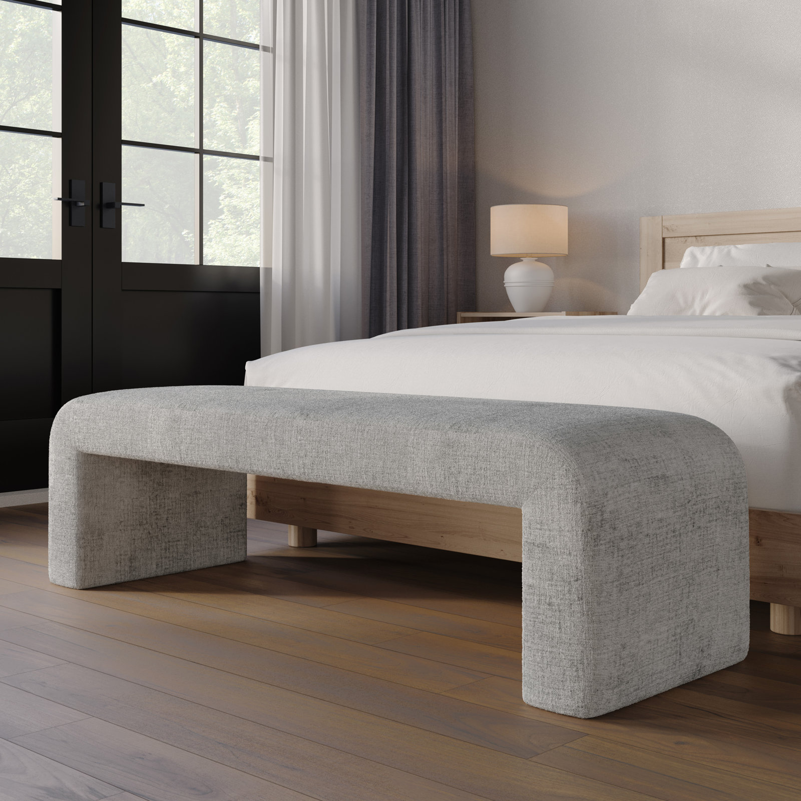 Diedrick Bench, Gwen Gray Microsuede, 19" H x 60" W x 18" D