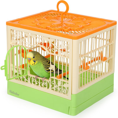 Plastic Small Bird Cage with Full View Slide-Out Bottom Tray , 2-lb, Green