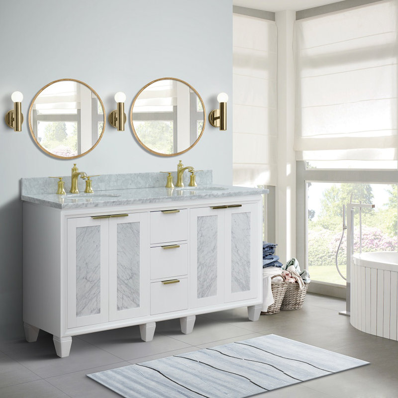 Ensemble de meuble-lavabo double 61 "avec miroir Schreck, Blanc