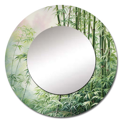 Bamboo Romantic Dream III - Bamboo Wall Mirror, Green Round Decorative Mirror, Printed Metal Art