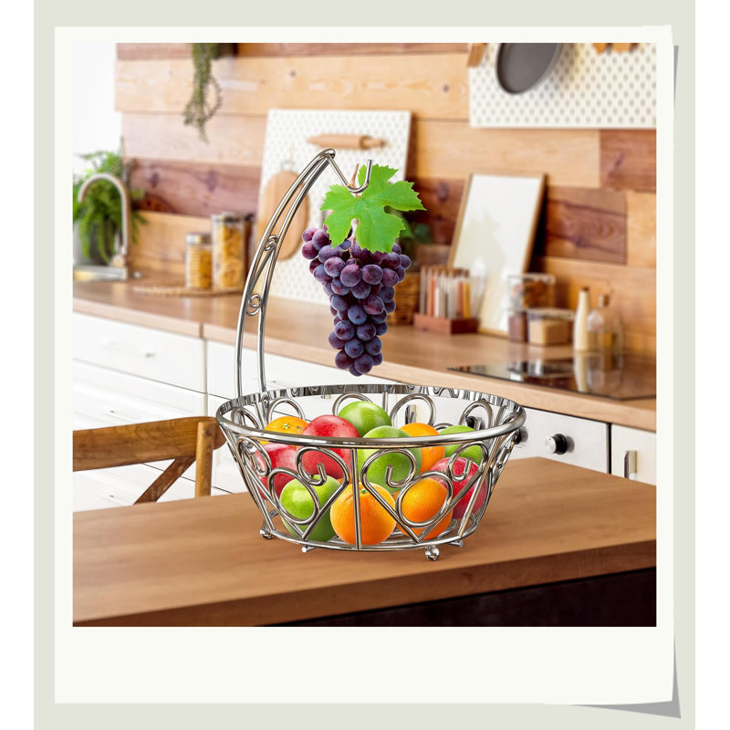Bol à fruits avec support à bananier, Argent argent