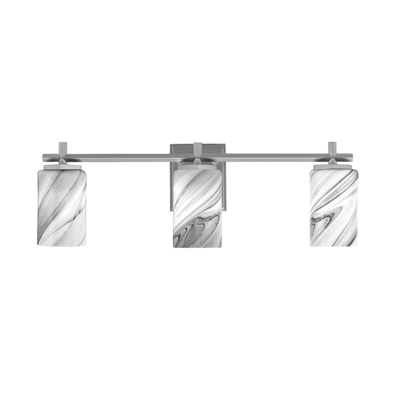 Mariko 2 Light Bath Bar Shown In  With 4" Onyx Swirl Glass, 8.5" H x 25" W x 6.25" D, 3 Lights, Graphite