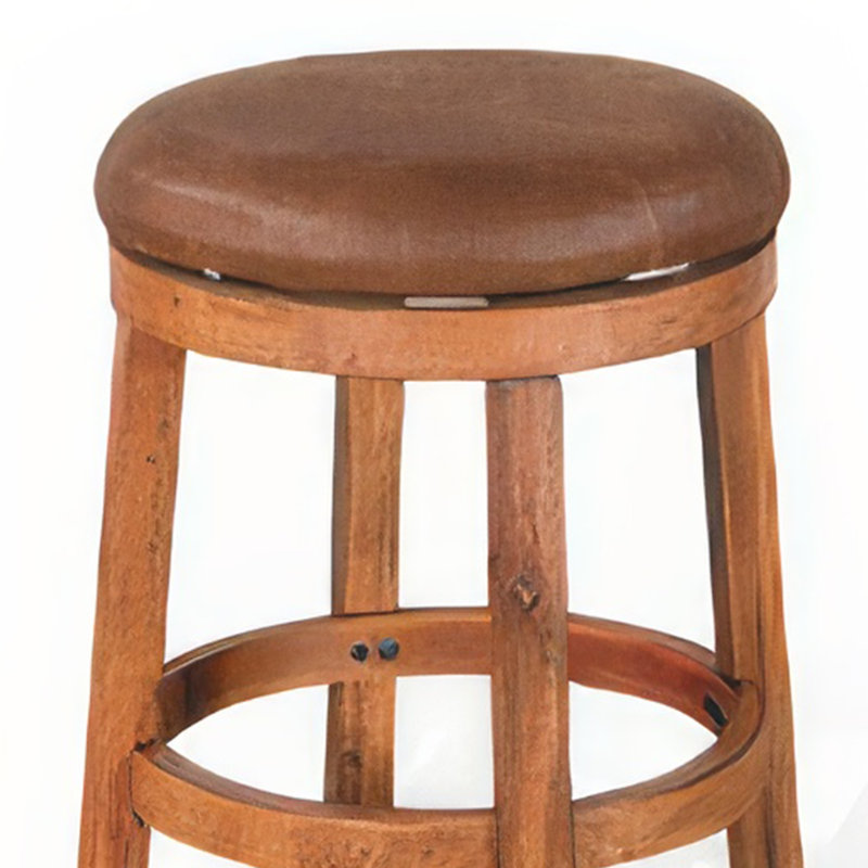 Marv Swivel Counter Stool Set of 2 | Faux Leather Seat | Rustic Oak Brown Mahogany Wood, Counter Stool (24" Seat Height)