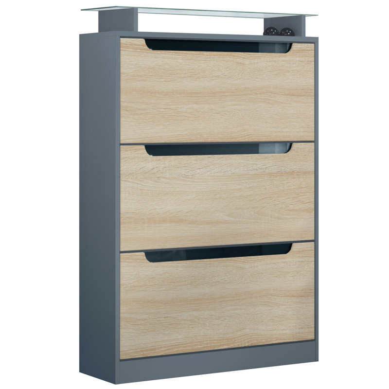 24 Pair Shoe Storage Cabinet, Anthracite/Oak