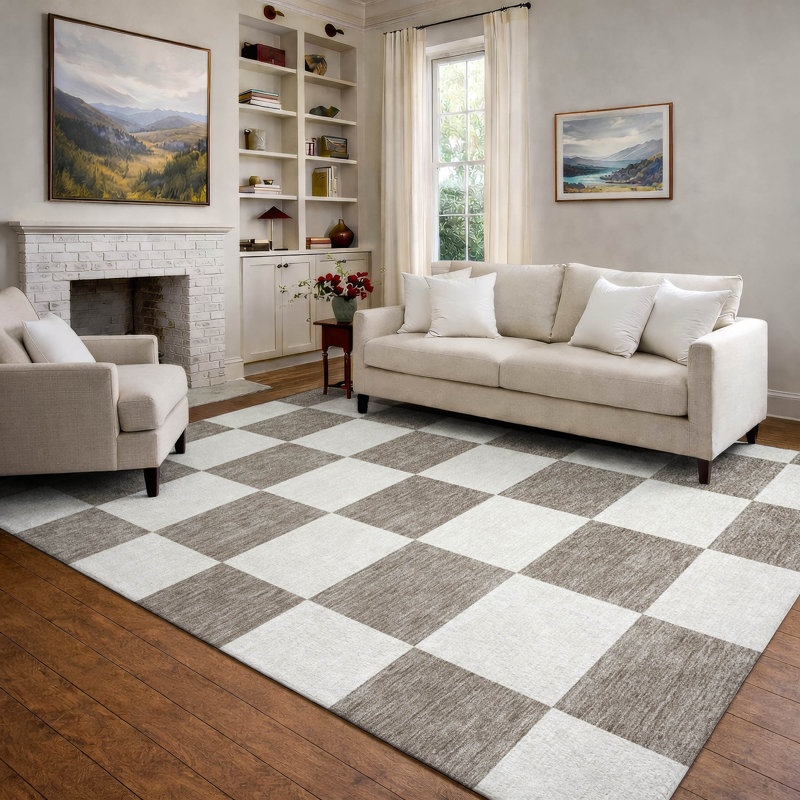 Tapis géométrique lavable à la machine de qualité supérieure Mayfield AMF2345, Taupe, 8 pi x 10 pi