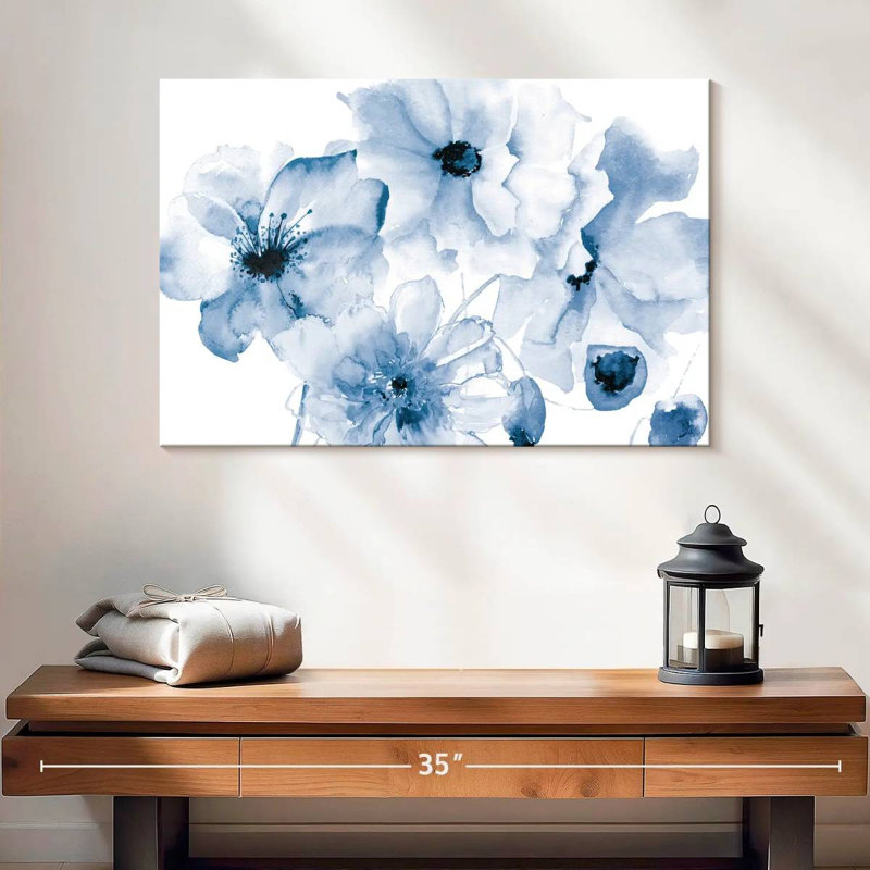 Harnek en fleurs bleu, H 16 po x l 24 po