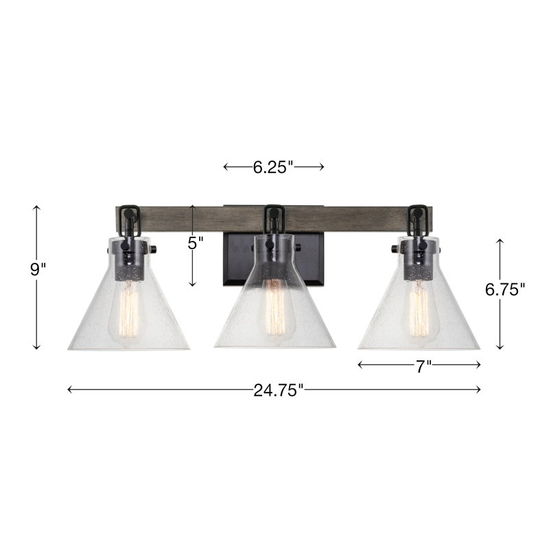 Adrainne 3 - Light Dimmable Vanity Light, Black/Gray Oak