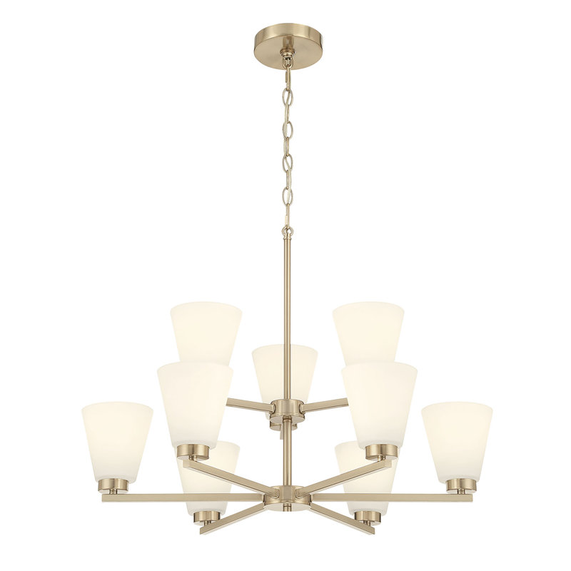 Lustre 9 lumières 28,5 "de large Merity, Or moderne