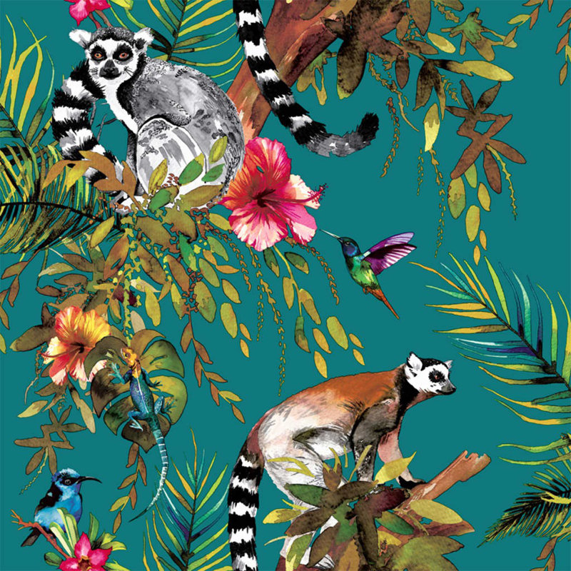 Dutch Wallcoverings WallpaperLemur Green, Teal/Multi