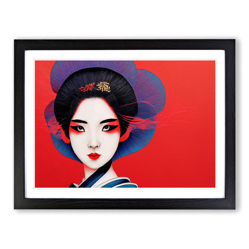 Intriguing Geisha - Framed Print, 25cm H x 34cm W x 2cm D, Black