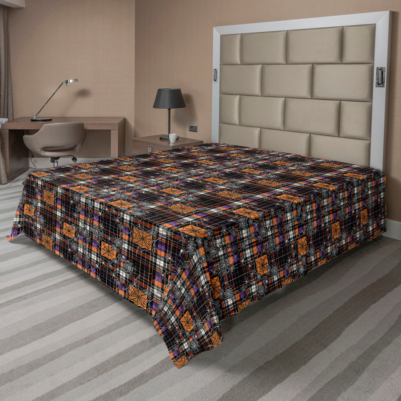 Drap plat moderne de style bohème Ambesonne, Carreauté jaune souci / mauve / gris foncé
