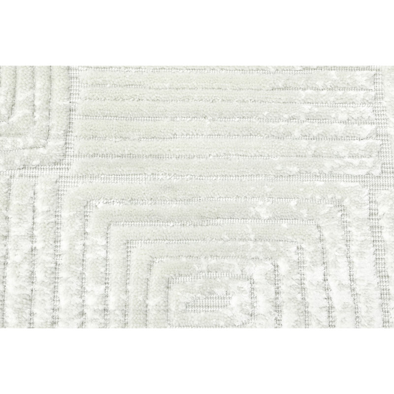 Hand Knotted Area Rug in Ivory And White, Rectangle 5' x 8'