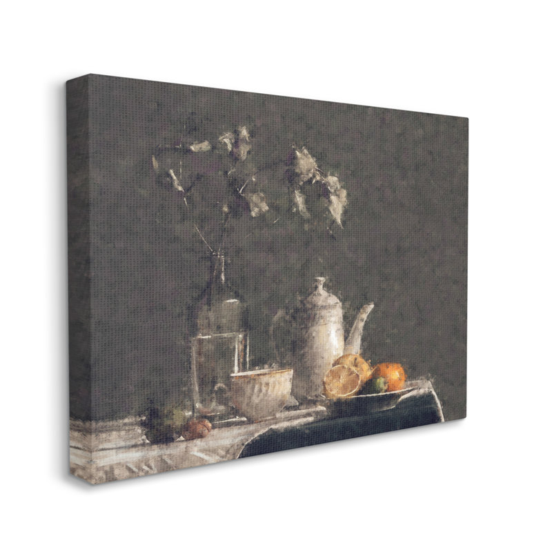 Tablette de nature morte vintage découpée en tranches de fruits - peinture, Toile tendue, H 16 po x l 20 po x P 1,5 po