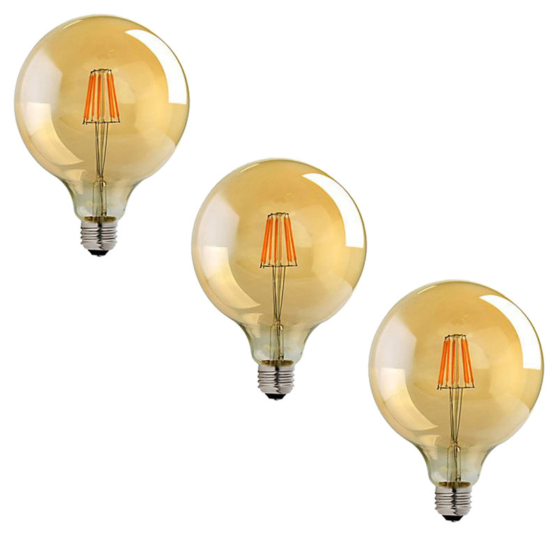 Globe 125 Dimmable LED E27 Screw Bulb 8W 3 Pack