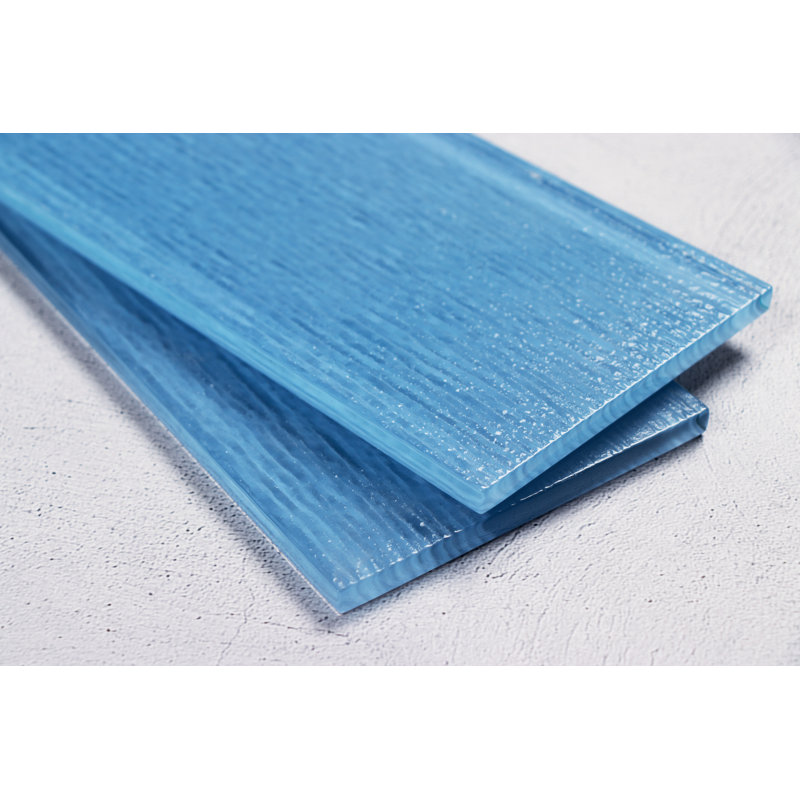 Premium Textured 4" x 12" Straight Edge Glass Subway Tile, Sky Blue