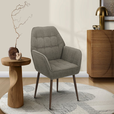 Chaise d'appoint, h 29 po, rembourré, salon, tissu brun clair, pieds en métal noyer, contemporain, moderne