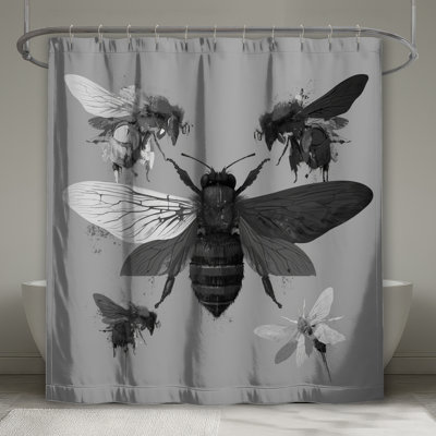 Detailed Bee Illustration Shower Curtains Extra Long