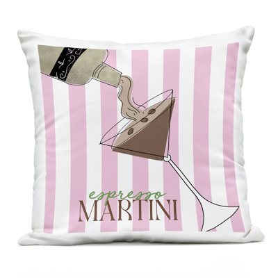 Espresso Martini Pink Stripes Outdoor Printed Pillow, design by Deidre Mosher, 18 x 7 x 18
