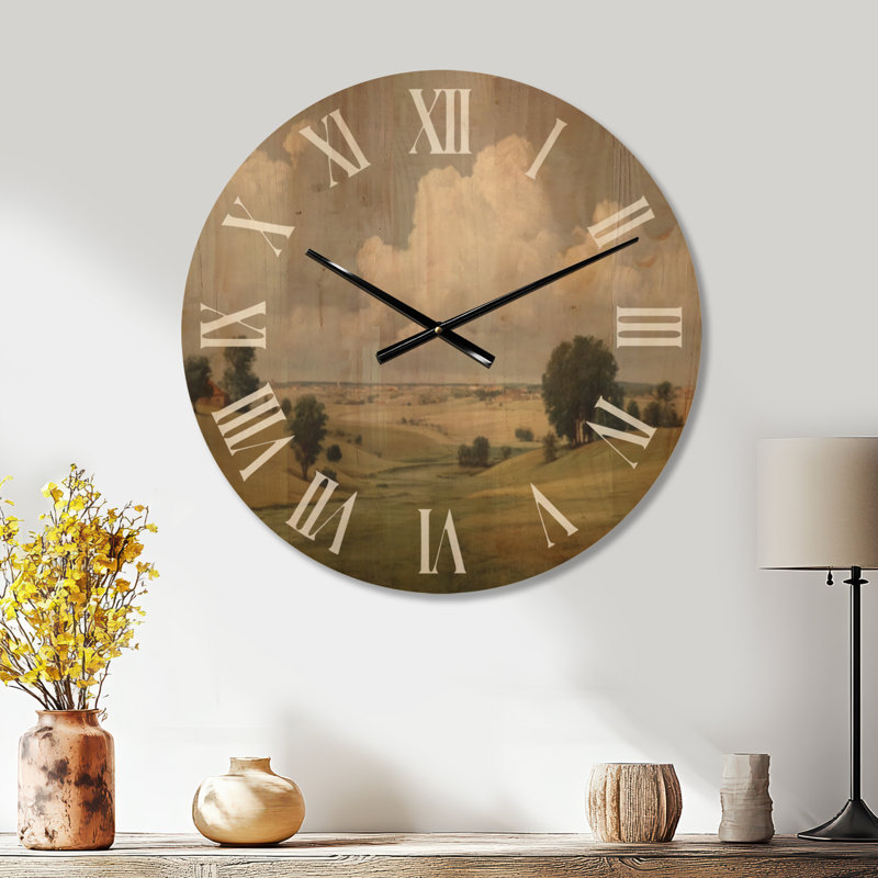 Très grande horloge murale pastorale en bois - journée d'été dans la campagne anglaise, Large