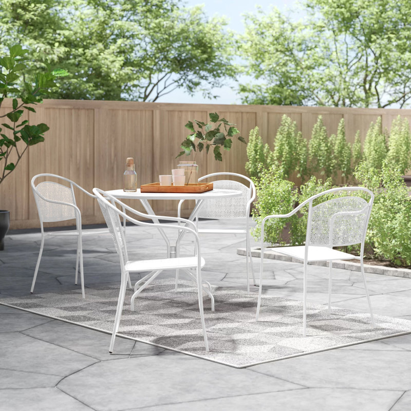 Chanea 35.25" W Round 4-Person Patio Dining Set with Stackable Chairs, White