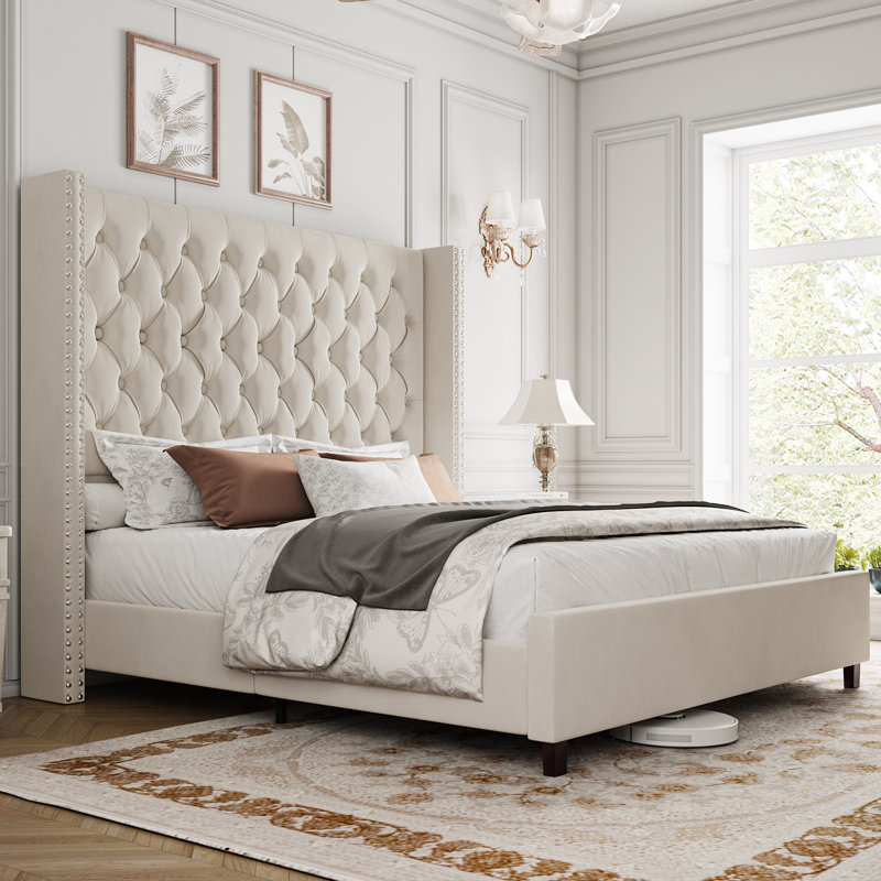 Luxury Duluth Upholstered Wingback Bed Frame