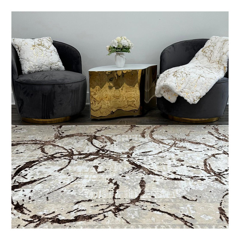 Penina Luxury Area Rug Circles Abstract Design, Rectangle 2' x 3'