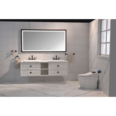 Miroir de salle de bain mural 72 po x 36 po à DEL, cadre en aluminium brun, antibuée, fonction mémoire, 3 températures de couleur, miroir en verre à intensité variable à intensité variable