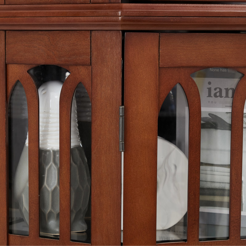Vitrine de coin 71,9 "avec tablettes réglables en verre et pieds en bois massif, couleur noyer 4 lumières, Noyer