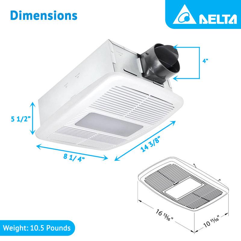 Ventilateur de salle de bain 80 CFM, 80 pi³ / min avec lampe fluocompacte et chauffage