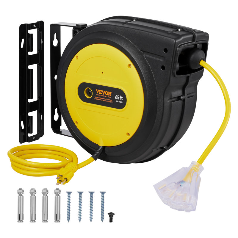 Enrouleur de cordon d'alimentation rétractable 65 pi, Jaune / noir