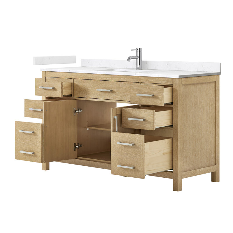 Beckett 60" Freestanding Single Bathroom Vanity with Cultured Marble Top, Carrara Cultured Marble, Brushed Nickel