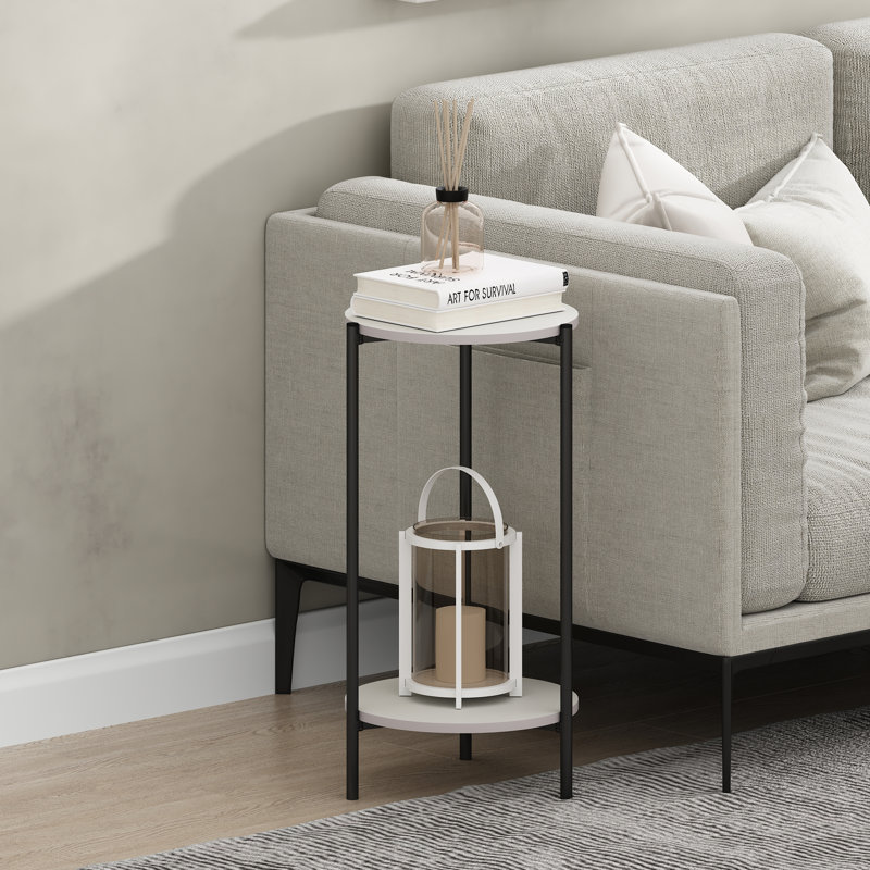 Caureen 2-Tier Modern Tall Round Side End Table with Sturdy Metal Legs, 23.6" H x 11.6" W x 11.6" D, White