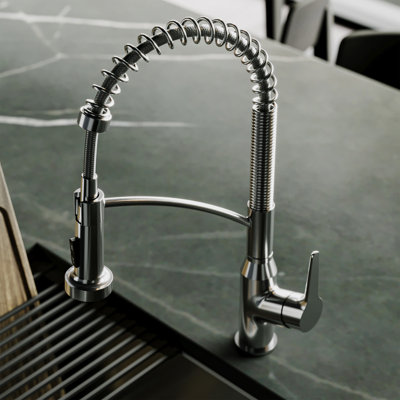 Karran Scottsdale Single-Handle Pull-Down Sprayer Commercial Style Kitchen Faucet in Spot-Free Stainless Steel