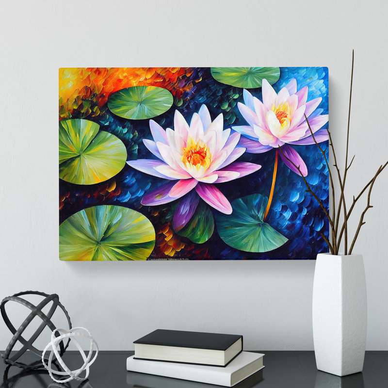 Painted Water Lily Flowers Vol.2 Abstract - Wrapped Canvas Painting, 40cm H x 60cm W x 3cm D
