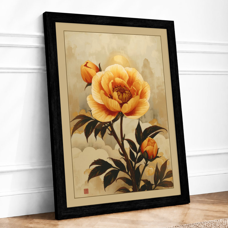 Golden Rose Study Botanical - Framed Print, Black, A3 - 42.0 x 29.7 cm