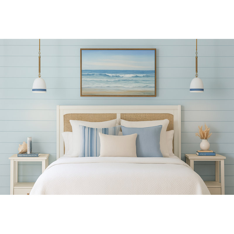 Karissa 1-Light Dimmable Sloped Ceiling Adaptable Pendant, Heirloom Brass, White/Navy Stripe