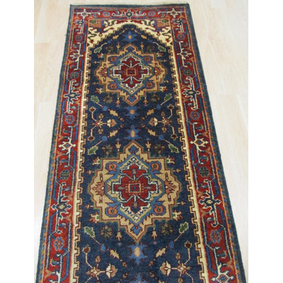 Tapis de couloir bleu marine noué à la main de style oriental Geoffrey