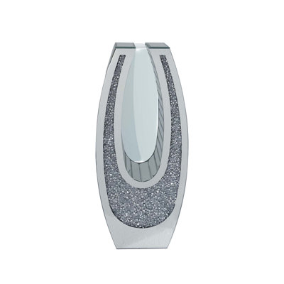 24.01-Inch U-Shaped Floor Vase With Shattered Diamond Mirror Surface And Transparent Tempered Glass For Living Room, Hallway, And Modern Decor.