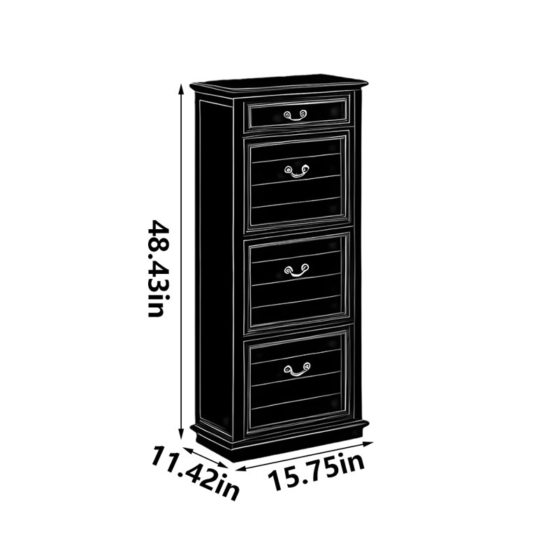 Classic black popular storage shoe cabinet, 48.43" H x 15.75" W x 11.42" D