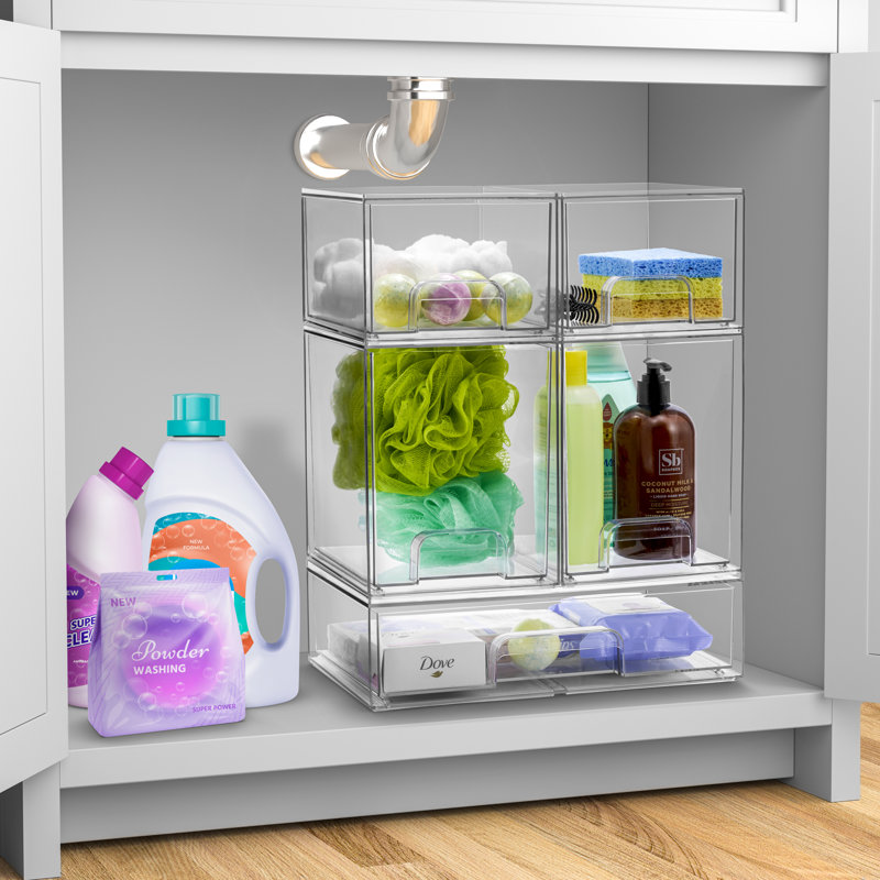 Sorbus Acrylic Storage Containers with Pull-Out Drawers - 2 Pack, 7.6” Tall Clear Stackable Storage Bins Set for Bathroom Organization