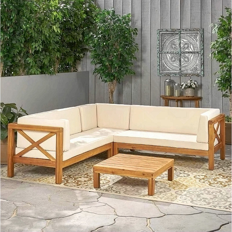 ENSEMBLE DE CANAPÉ 4 PIÈCES EN X, Beige, Brun