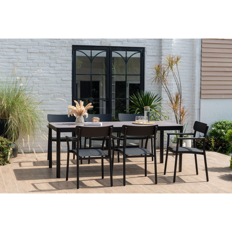 Ensemble repas d'extérieur en aluminium et résine Sugger, Noir, 6