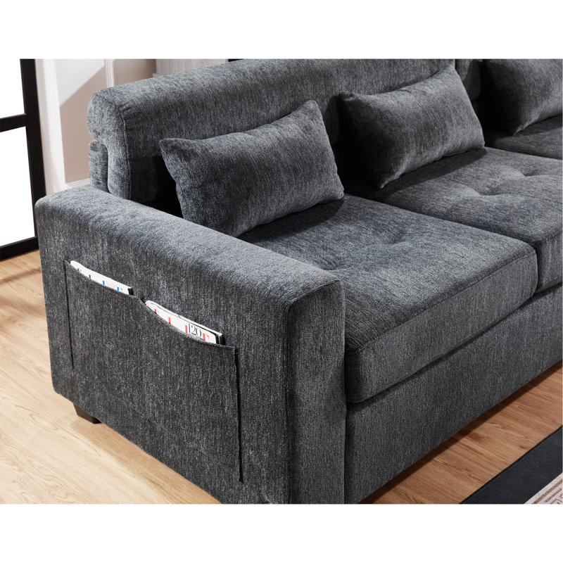 115"W Gray Chenille Sectional Sofa With Adjustable Backrest