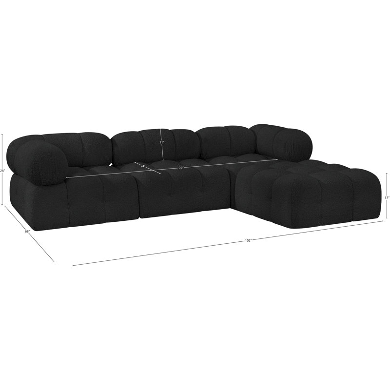 Ames Upholstered Sofa, Black Boucle Fabric, 1 Armless, 2 Corner, 1 Ottoman