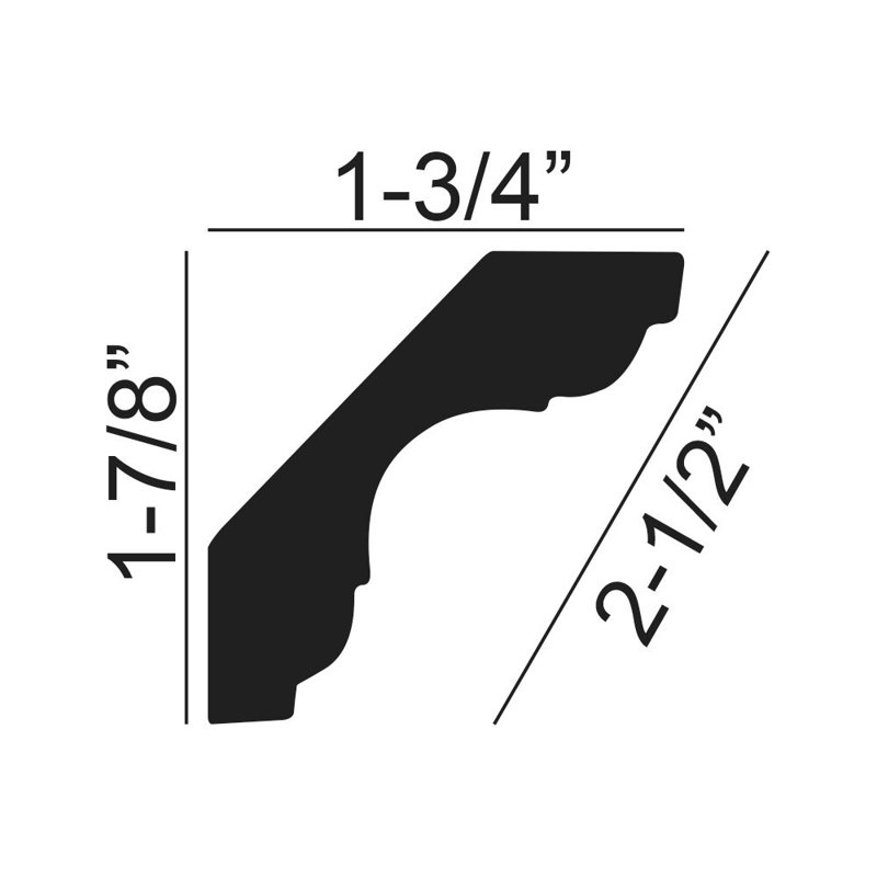 Moulure couronnée en polyuréthane de 1 à 3 po x 1 7/8 po x 94 1/2 po
