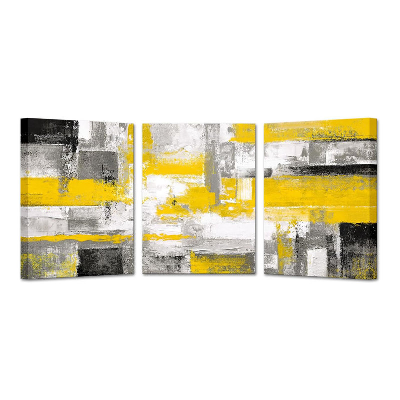 3 Piece Wrapped Canvas Print, Yellow